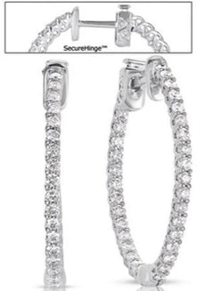 1.32CT DIAMOND 14KT WHITE GOLD 3D SHARED PRONG INSIDE OUT HOOP HANGING EARRINGS