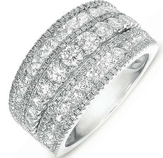 EXTRA LARGE 2.21CT DIAMOND 14KT WHITE GOLD 3D MULTI ROW CLASSIC ANNIVERSARY RING