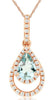 .46CT DIAMOND & AAA AQUAMARINE 14K ROSE GOLD PEAR SHAPE & ROUND FLOATING PENDANT