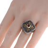 AAA GARNET 18K YELLOW GOLD & 925 SILVER HANDCRAFTED FILIGREE FLORAL CROSS RING
