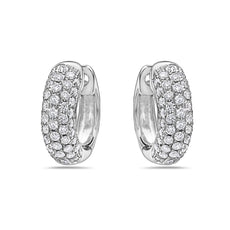 ESTATE WIDE .77CT DIAMOND 18KT WHITE GOLD 3D CLASSIC 5 ROW HUGGIE HOOP EARRINGS