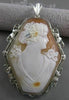 LARGE ANTIQUE VICTORIAN DIAMOND LADY FLOWERS CAMEO PENDANT 14K WHITE GOLD #21074