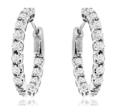 1.0CT DIAMOND 14K WHITE GOLD ROUND SHARED PRONG INSIDE OUT HOOP HANGING EARRINGS