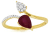 .87CT DIAMOND & AAA RUBY 14KT YELLOW GOLD 3D ROUND & PEAR SHAPE CRISS CROSS RING