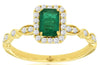 0.81CT DIAMOND & AAA EMERALD 14KT YELLOW GOLD 3D SQUARE HALO LOVE FRIENDSHIP RING