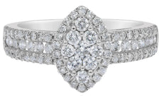 WIDE .95CT DIAMOND 14K WHITE GOLD ROUND PAVE MARQUISE SHAPE FRIENDSHIP LOVE RING