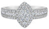 WIDE .95CT DIAMOND 14K WHITE GOLD ROUND PAVE MARQUISE SHAPE FRIENDSHIP LOVE RING