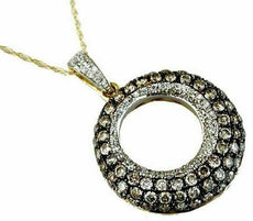 1.35CT WHITE & MOCHA DIAMOND 14KT YELLOW GOLD MULTI ROW CIRCLE OF LIFE PENDANT