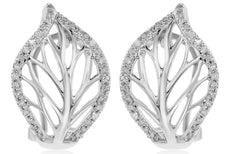 WIDE. 32CT DIAMOND 14KT WHITE GOLD 3D DOUBLE LEAF FUN CLIP ON HANGING EARRINGS