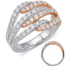 WIDE 1.11CT DIAMOND 14KT WHITE & ROSE GOLD 3D CRISS CROSS SEMI ETERNITY FUN RING