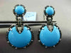 ANTIQUE LARGE 13.1CT MULTI COLOR DIAMOND & AAA TURQUOISE 14K WHITE GOLD EARRINGS
