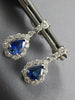 Estate 2.03Ct Diamond & Aaa Sapphire 18K White Gold 3D Round Tear Drop Hanging Earrings