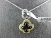 .23CT DIAMOND & AAA ONYX 14KT 2 TONE GOLD 4 LEAF CLOVER FLOWER FLOATING PENDANT
