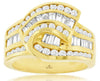 LARGE .73CT DIAMOND 14KT YELLOW GOLD ROUND & BAGUETTE LOVE KNOT ANNIVERSARY RING