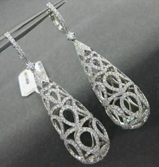 ANTIQUE 3.03C DIAMOND 18KT WHITE GOLD LONG FILIGREE DOME HANGING EARRINGS E00900