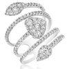 LARGE 1.52CT DIAMOND 14KT WHITE GOLD MULTI ROW CRISS CROSS HEART SHAPE LOVE RING