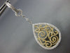 ESTATE LARGE 2.11CT DIAMOND 18KT 2 TONE GOLD FILIGREE TEAR DROP HANGING EARRINGS