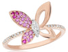 ESTATE .32CT DIAMOND & AAA PINK SAPPHIRE & AAA RUBY 14K ROSE GOLD BUTTERFLY RING