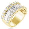ESTATE LARGE 4CT DIAMOND 18K YELLOW GOLD ROUND & BAGUETTE 3 ROW ANNIVERSARY RING