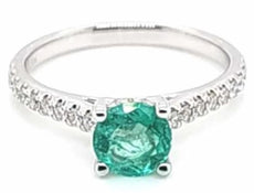 1.08CT DIAMOND & AAA EMERALD 18KT WHITE GOLD ROUND SEMI ETERNITY ENGAGEMENT RING