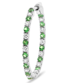 1.09CT DIAMOND & AAA TSAVORITE 14KT WHITE GOLD INSIDE OUT HOOP HANGING EARRINGS