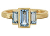 1.11CT AAA AQUAMARINE 18KT YELLOW GOLD 3D EMERALD CUT 3 STONE ANNIVERSARY RING