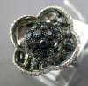 LARGE 1.25CT WHITE & BLUE DIAMOND 14KT WHITE GOLD 4 LEAF CLOVER FLOWER LOVE RING
