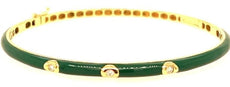 .08CT DIAMOND & GREEN ENAMEL 18KT YELLOW GOLD 3D 3 STONE CUFF BANGLE BRACELET