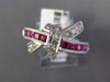 ESTATE LARGE 1.78CT DIAMOND & AAA RUBY 14K WHITE GOLD ROUND & PRINCESS FUN RING