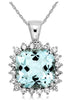 LARGE 3.80CT DIAMOND & AAA AQUAMARINE 14K WHITE GOLD 3D CUSHION FLOATING PENDANT