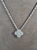 ESTATE 1.47CT DIAMOND 18KT WHITE GOLD 3D ROUND & BAGUETTE FLOWER LOVE NECKLACE