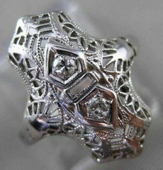ANTIQUE WIDE & LONG .06CT DIAMOND 14KT WHITE GOLD FILIGREE ART DECO RING #19669