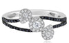 .40CT WHITE & BLACK DIAMOND 14KT WHITE GOLD 3D DOUBLE TEAR DROP FLOWER LOVE RING