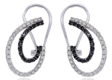 .70CT WHITE & BLACK DIAMOND 14KT WHITE GOLD 3D DOUBLE TEAR DROP HANGING EARRINGS