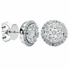 ESTATE .77CT DIAMOND 18KT WHITE GOLD 3D ROUND CLUSTER FLOWER HALO STUD EARRINGS