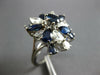 ESTATE LARGE 2.0CT DIAMOND & AAA SAPPHIRE 18KT WHITE GOLD 3D FLOWER CLUSTER RING