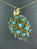ANTIQUE LARGE 5.0CT AAA RUBY & TURQUOISE 18K YELLOW GOLD TURTLE BROOCH PIN #1909