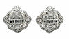 LARGE 3.52CT DIAMOND 18K WHITE GOLD ROUND & BAGUETTE SQUARE FLOWER STUD EARRINGS