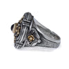 AAA GARNET 18K YELLOW GOLD & 925 SILVER HANDCRAFTED FILIGREE FLORAL CROSS RING