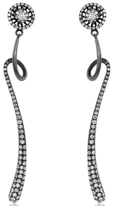 ESTATE 1.11CT DIAMOND 18K BLACK GOLD 3D FLOWER DOUBLE SWIRL FUN HANGING EARRINGS