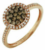 .46CT WHITE & CHOCOLATE FANCY DIAMOND 14K ROSE GOLD CLUSTER FLOWER HALO FUN RING