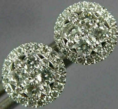 ESTATE .53CT DIAMOND 18KT WHITE GOLD 3D 7MM CLUSTER ROUND HALO STUD EARRINGS