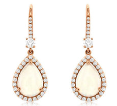 3.06CT DIAMOND & AAA OPAL 14KT ROSE GOLD 3D PEAR SHAPE & ROUND HANGING EARRINGS
