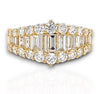 1.73CT DIAMOND 18KT YELLOW GOLD ROUND & BAGUETTE 3 ROW WEDDING ANNIVERSARY RING