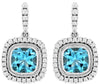 LARGE 2.78CT DIAMOND & AAA BLUE TOPAZ 14K WHITE GOLD 3D CUSHION & ROUND EARRINGS