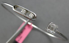 .30CT DIAMOND 18KT WHITE GOLD ROUND & BAGUETTE SQUARE FLORAL FUN BANGLE BRACELET