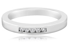 .09CT DIAMOND 14KT WHITE GOLD CLASSIC 5 STONE CHANNEL WEDDING ANNIVERSARY RING