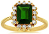 1.85CT DIAMOND & AAA GREEN GARNET 14KT YELLOW GOLD EMERALD CUT & ROUND FUN RING