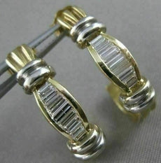 ESTATE .65CTW CHANNEL DIAMOND HUGGIES 14K WHITE YELLOW GOLD EARRINGS 23MM #18661