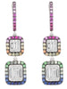 1.49CT DIAMOND & AAA MULTI COLOR SAPPHIRE 14KT WHITE GOLD DOUBLE SQUARE EARRINGS